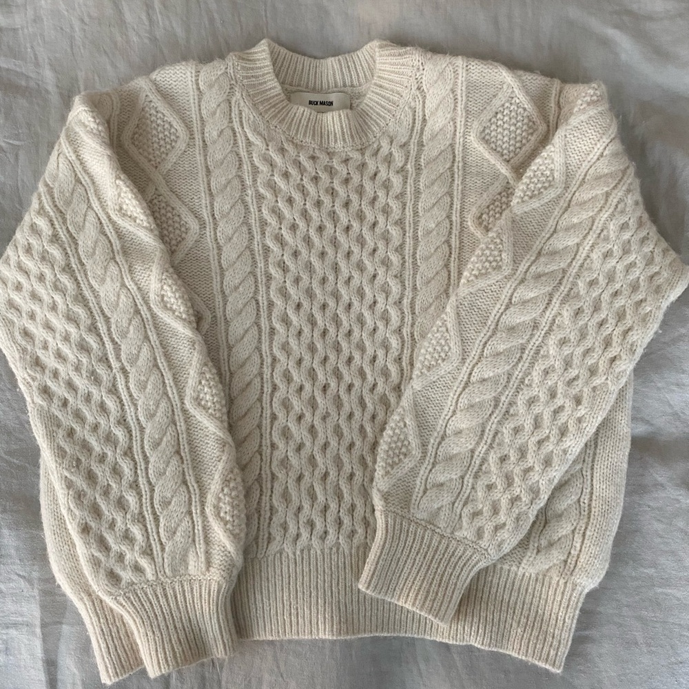 Buck Mason Highland Alpaca Cable Crew neck sweater M cream